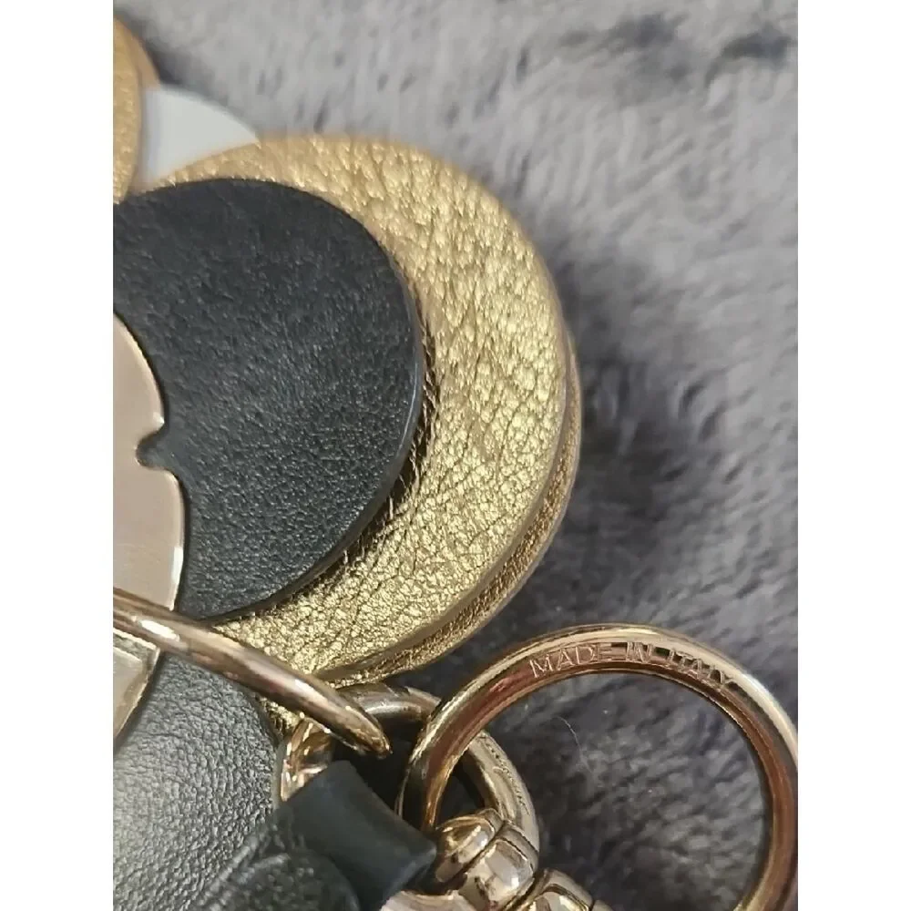 Salvatore Ferragamo Black & Gold Leather Flower Key Holder